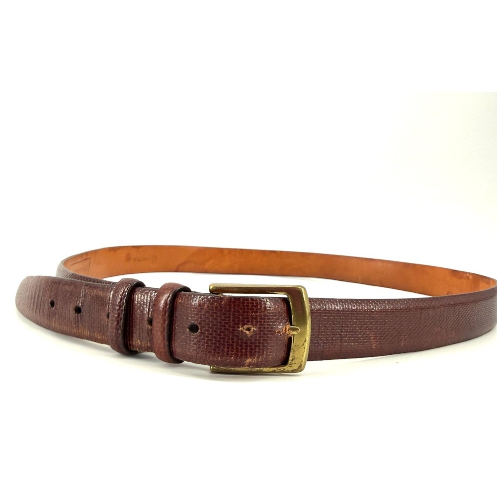 Trafalgar Men's Genuine Italian Calfskin Leather Brass Red Brown Belt sz 44/110‎